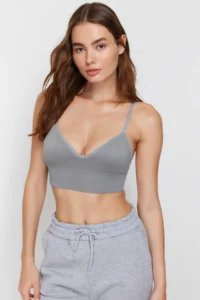 TRENDYOLMİLLA Gray seamless/Seamless Rope Sleeveless without filling Without underwire Covered bralette Knitting Bra - Image 3
