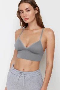 TRENDYOLMİLLA Gray seamless/Seamless Rope Sleeveless without filling Without underwire Covered bralette Knitting Bra - Image 5