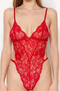 TRENDYOLMİLLA Red Lace Rope Sleeveless snaps Knitting Bodysuit .D.00008 - Image 5