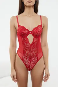 TRENDYOLMİLLA Red Lace Window/Cut Out Detailed snaps Knitting Bodysuit .D.00011 - Image 3