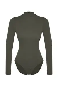 TRENDYOLMİLLA Khaki Cotton Turtleneck Long Sleeve snaps Knitting Bodysuit .D.00033