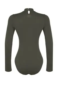 TRENDYOLMİLLA Khaki Cotton Turtleneck Long Sleeve snaps Knitting Bodysuit .D.00033 - Image 4