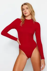 TRENDYOLMİLLA Red Cotton Turtleneck Long Sleeve snaps Knitting Bodysuit .D.00033