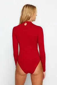 TRENDYOLMİLLA Red Cotton Turtleneck Long Sleeve snaps Knitting Bodysuit .D.00033 - Image 5