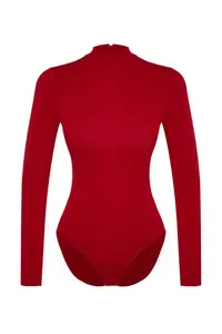 TRENDYOLMİLLA Red Cotton Turtleneck Long Sleeve snaps Knitting Bodysuit .D.00033 - Image 6