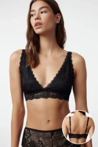 TRENDYOLMİLLA Black Lace Without underwire Wireless Thick Sleeveless bralette Knitting Bra