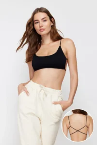 TRENDYOLMİLLA Black seamless Rope Sleeveless Back Detailed Without underwire Wireless bralette Knitting Bra