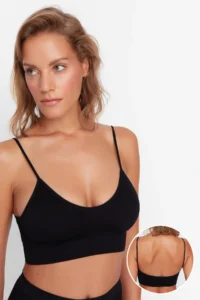 TRENDYOLMİLLA Black seamless Rope Sleeveless Without underwire Wireless bralette Knitting Bra