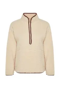 TRENDYOLMİLLA Ecru Plush Knitting Sports Sweatshirt - Image 7