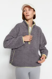TRENDYOLMİLLA Gray Plush Knitting Sports Sweatshirt