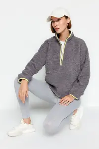 TRENDYOLMİLLA Gray Plush Knitting Sports Sweatshirt - Image 2