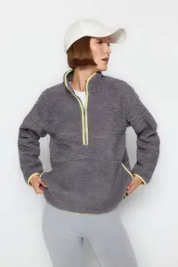 TRENDYOLMİLLA Gray Plush Knitting Sports Sweatshirt - Image 3