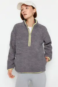 TRENDYOLMİLLA Gray Plush Knitting Sports Sweatshirt - Image 6