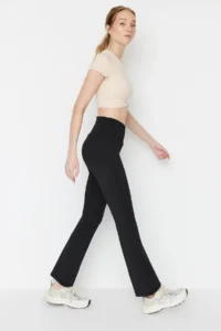 TRENDYOLMİLLA Black Double breasted Waist Detailed flared leg Yoga Knitting Sports Leggings - Image 5