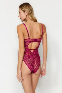 TRENDYOLMİLLA Fuchsia Lace Rope Sleeveless snaps Knitting Bodysuit .D.00005 - Image 5