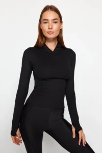 TRENDYOLMİLLA Black Ribbed Thumb and Back Window/Cut Out Detailed Knitting Sports Top/Blouse - Image 3