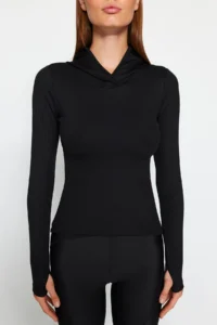 TRENDYOLMİLLA Black Ribbed Thumb and Back Window/Cut Out Detailed Knitting Sports Top/Blouse - Image 4