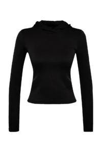 TRENDYOLMİLLA Black Ribbed Thumb and Back Window/Cut Out Detailed Knitting Sports Top/Blouse - Image 6