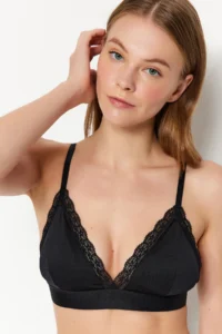 TRENDYOLMİLLA Black Micro Lace Rope Sleeveless without filling Without underwire Covered Triangle Knitting Bra