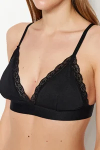TRENDYOLMİLLA Black Micro Lace Rope Sleeveless without filling Without underwire Covered Triangle Knitting Bra - Image 3