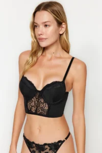 TRENDYOLMİLLA Black Micro Lace Rope Sleeveless Ekstra Dolgulu/Push-Up Bustier Knitting Bra - Image 2