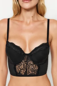TRENDYOLMİLLA Black Micro Lace Rope Sleeveless Ekstra Dolgulu/Push-Up Bustier Knitting Bra - Image 5
