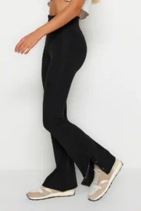 TRENDYOLMİLLA Black Shaping Hem Snap Button Detailed flared leg Yoga Knitting Sports Leggings - Image 5