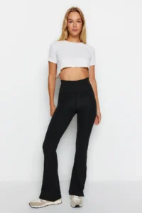 TRENDYOLMİLLA Black Shaping Hem Snap Button Detailed flared leg Yoga Knitting Sports Leggings - Image 6