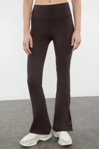 TRENDYOLMİLLA Dark Brown Shaping Hem Snap Button Detailed flared leg Yoga Knitting Sports Leggings - Image 4