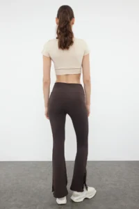 TRENDYOLMİLLA Dark Brown Shaping Hem Snap Button Detailed flared leg Yoga Knitting Sports Leggings - Image 6