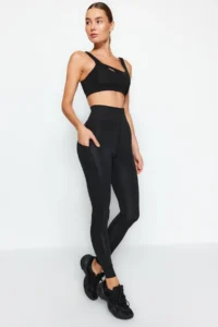 TRENDYOLMİLLA Black Extra Tummy Shaping Layer Mat Full Size Knitting Sports Leggings