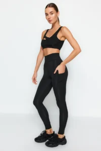 TRENDYOLMİLLA Black Extra Tummy Shaping Layer Mat Full Size Knitting Sports Leggings - Image 2