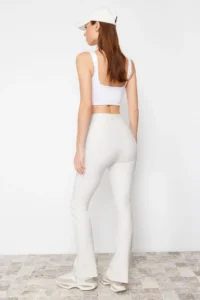 TRENDYOLMİLLA Ecru Brushed Soft Material Reflector Printed flared leg Yoga Knitting Sports Leggings - Image 6