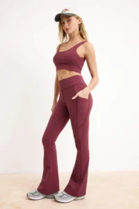 TRENDYOLMİLLA Burgundy Brushed Soft Material Reflector Printed flared leg Yoga Knitting Sports Leggings