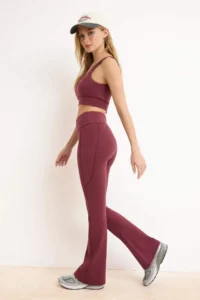 TRENDYOLMİLLA Burgundy Brushed Soft Material Reflector Printed flared leg Yoga Knitting Sports Leggings - Image 2