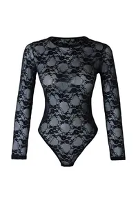 TRENDYOLMİLLA Black Lace Cellular/Delikli Wireless snaps Knitting Bodysuit .D.00001 - Image 5