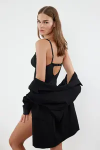 TRENDYOLMİLLA Black Micro Lace Piping Detailed Rope Sleeveless Knitting Bodysuit .D.00004 - Image 3