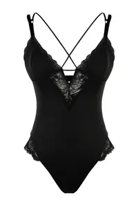 TRENDYOLMİLLA Black Micro Lace Piping Detailed Rope Sleeveless Knitting Bodysuit .D.00004 - Image 7