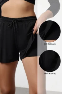 TRENDYOLMİLLA Black 2 Layer Knitting Sports Shorts with Tights Inside