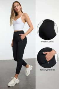 TRENDYOLMİLLA Black Brushed Soft Material With Fleece Inside Winter Knitting Full Size Sports Leggings - Image 2