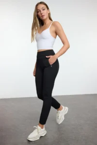 TRENDYOLMİLLA Black Brushed Soft Material With Fleece Inside Winter Knitting Full Size Sports Leggings - Image 3