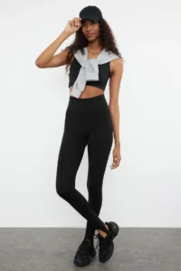 TRENDYOLMİLLA Black Brushed Soft Material Fuzo Full Size Yoga Knitting Sports Leggings - Image 2