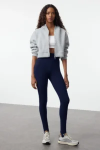 TRENDYOLMİLLA Navy Blue Brushed Soft Material Fuzo Full Size Yoga Knitting Sports Leggings - Image 3