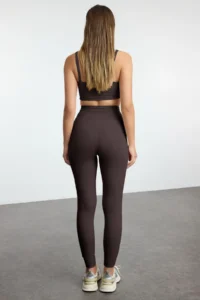 TRENDYOLMİLLA Brown Brushed Soft Material Pocket and Binding Detailed Full Size Knitting Sports Leggings - Image 6