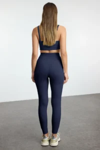 TRENDYOLMİLLA Navy Blue Brushed Soft Material Pocket and Binding Detailed Full Size Knitting Sports Leggings - Image 6