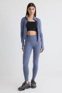 TRENDYOLMİLLA Indigo Soft Brushed Material Reflector Print Detailed Full Size Knitting Sports Leggings