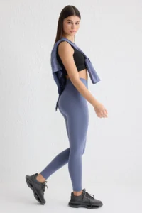TRENDYOLMİLLA Indigo Soft Brushed Material Reflector Print Detailed Full Size Knitting Sports Leggings - Image 2