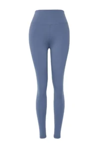 TRENDYOLMİLLA Indigo Soft Brushed Material Reflector Print Detailed Full Size Knitting Sports Leggings - Image 7