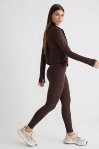 TRENDYOLMİLLA Brown Soft Brushed Material Reflector Print Detailed Full Size Knitting Sports Leggings