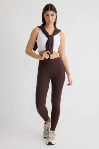 TRENDYOLMİLLA Brown Soft Brushed Material Reflector Print Detailed Full Size Knitting Sports Leggings - Image 2